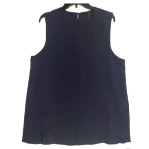 BCBGMaxAzria Modern Sleeveless Scoop Neck Blue Blouse Lg Stylish Layered Ruffles